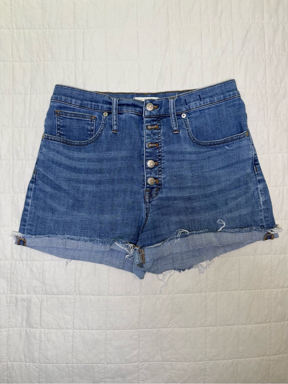 Madewell Blue Button-Front Denim Shorts